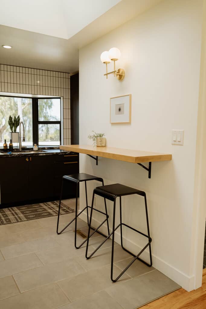 eat in kitchen bar with two barstools