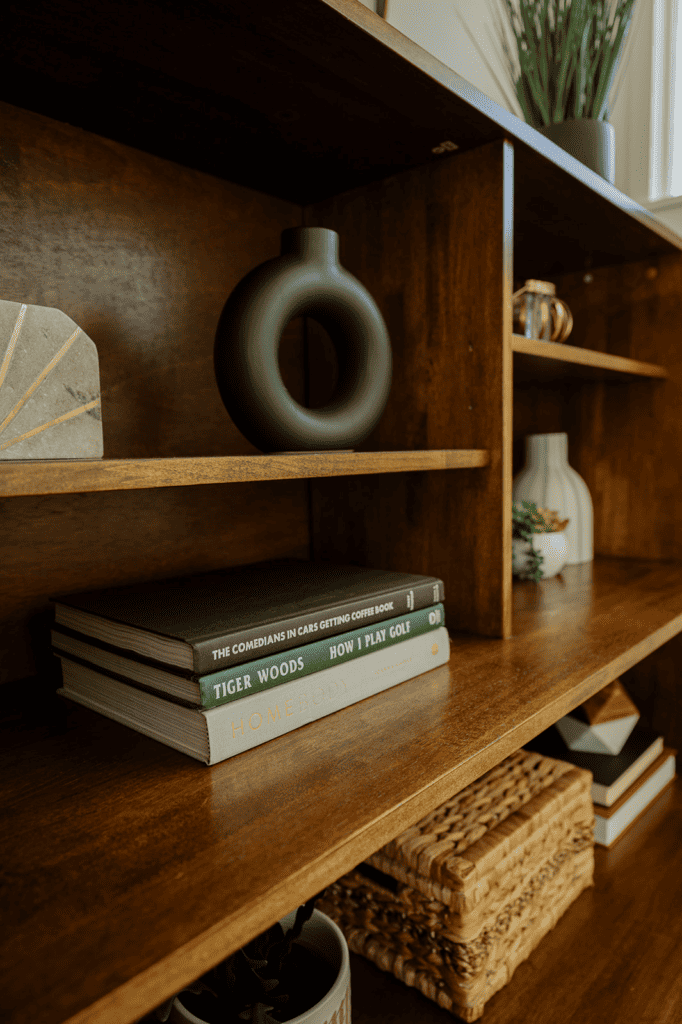 decorated and styled open shelves