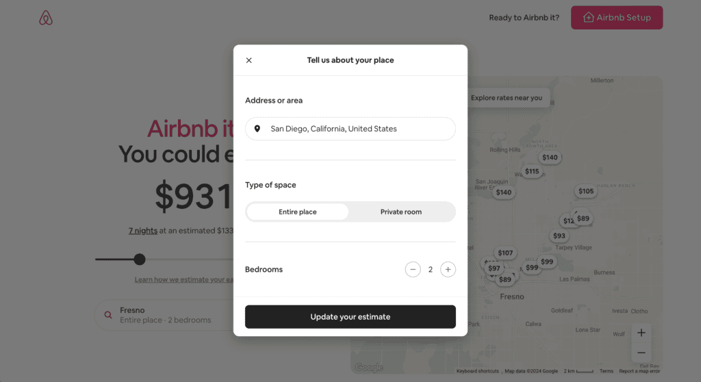 estimated earning page for airbnb