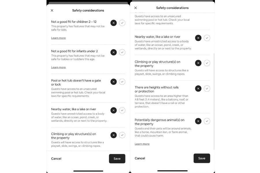 screenshot of the guest safety section on the airbnb app